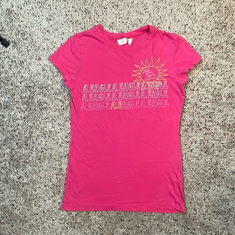 American Eagle Y2K Fitted Pink Short Sleeve T Shirt Size XS
